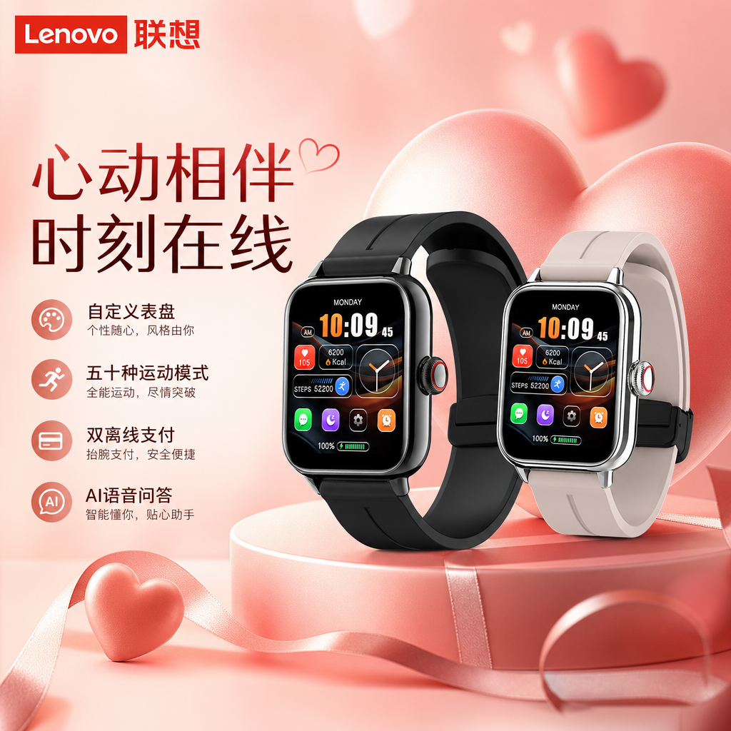 联想Lenovo Watch Fit智能手表蓝牙通话健康监测50+运动模式防水