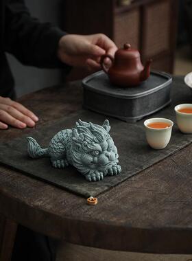 宇轩青砂石麒景麟茶宠摆件茶鱼缸意造瑞兽貔貅UYP家盘居创国潮精