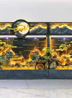 新中式水幕墙院环流水摆循件水办公室装饰庭瀑布景观落CPW地假山