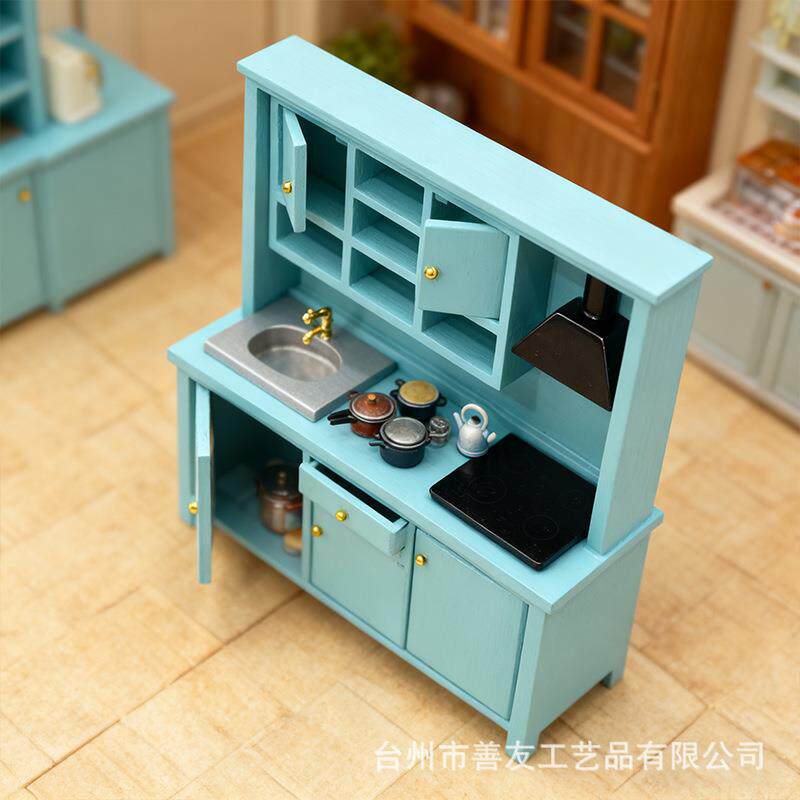 1:12娃-屋ollhou娃se迷房你厨房带电磁炉d厨柜子拍摄场景布置道具
