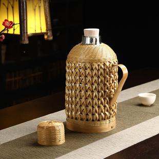 家YJC用竹编热水壶瓶老式暖壶古保温竹子外复开壳暖水壶水瓶玻璃