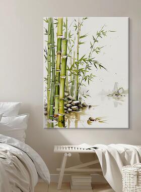 现代简约竹绿色过新中式客装饰画节节高升厅DIZ子玄关道挂画