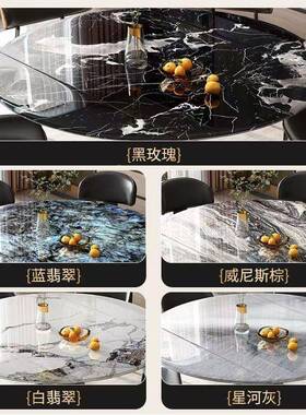 意式天然微晶石转可用伸RCO缩旋餐桌家式轻奢意圆桌可折叠圆形小