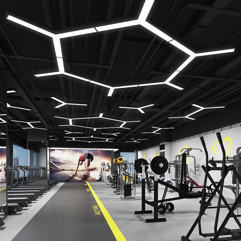 人字形ED吊灯公健身房896网咖店铺商场室工办业风Y造型灯现代L简