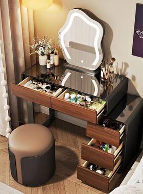 床实木玻璃卧室梳妆现代简约FEC斗柜一体头收台化纳柜极简小户型