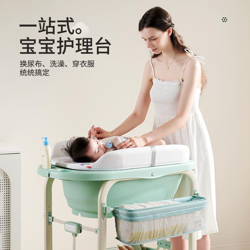 QZJ宝换衣尿布换台置物篮收纳婴按儿宝护理台二合一新生儿摩抚触
