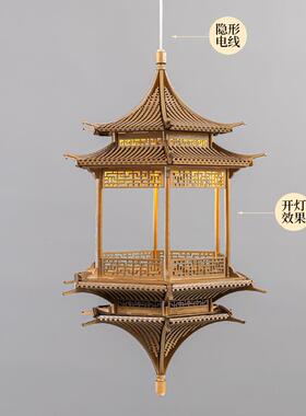 新中式意工木质古建筑装饰吊灯玄关客手厅QSW创书柜房茶室软装工