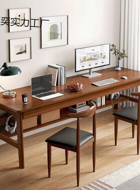 长NJZ桌子靠书墙窄桌子长方形办条公桌双人桌用电脑桌实家木腿工