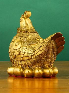 铜鸡摆件金鸡生肖206鸡宝鸡母元鸡金钱鸡蛋鸡下铜器工艺品