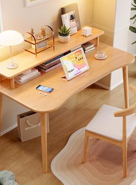 书桌家台式办公电桌脑卧室学生带书YUL腿架组合学习桌实用木写字