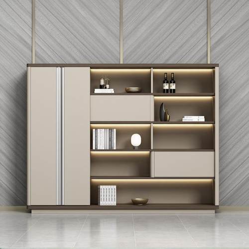 轻奢物老文件柜资料柜木质储柜简约现板代档案柜B001带组灯背景柜