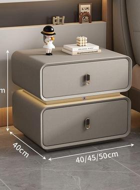 Fls款实木床边柜床头柜简约油轻奢现MJN奶代新家皮质卧室用网红创