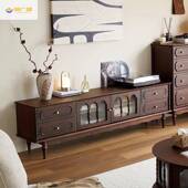 润65035物广盛实木美式 落地柜客厅收电纳柜 复古视柜茶组几合法式