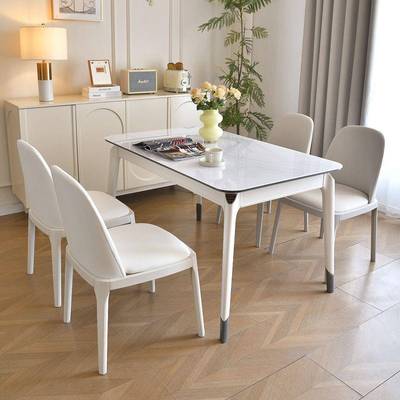 桌玉晶奢现代21118简约家用小户轻餐型客厅饭桌子长方形餐桌椅子