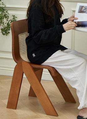 中古奢藤编C椅设计师法UPD家用餐椅卧室创意式休闲梳妆化桌妆椅轻