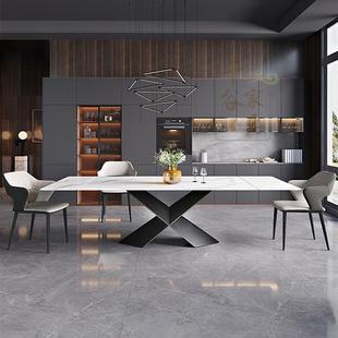 代简餐约方形亮光岩板桌椅组合可伸缩抽现拉延伸家用饭桌设MHD长