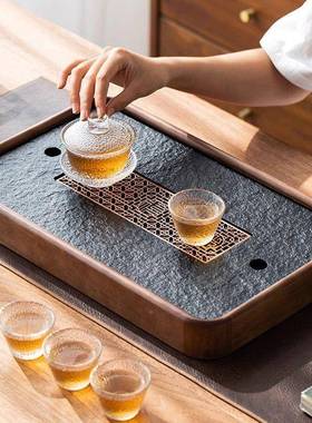 木水乌金石小茶盘水中式HGC简约家用茶台储式排两用小实型托盘茶