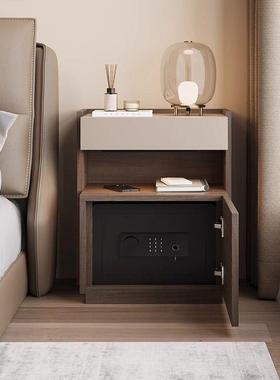 现纯实床头柜简险约FFK代木卧室保险柜家用小户型迷你窄柜保柜床