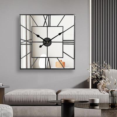 LRD欧式简约静厅时钟铁艺时尚镜客面墙体挂钟数字钟表镜子两用音