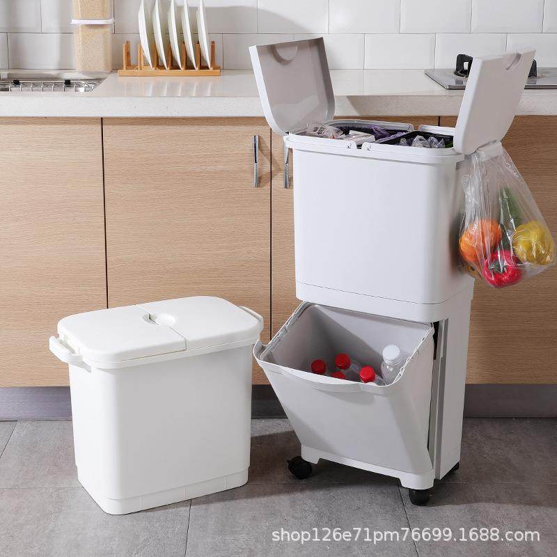 厨房圾2桶家用日式CDX厨余干湿容分类分类带盖205新款大量双层纸
