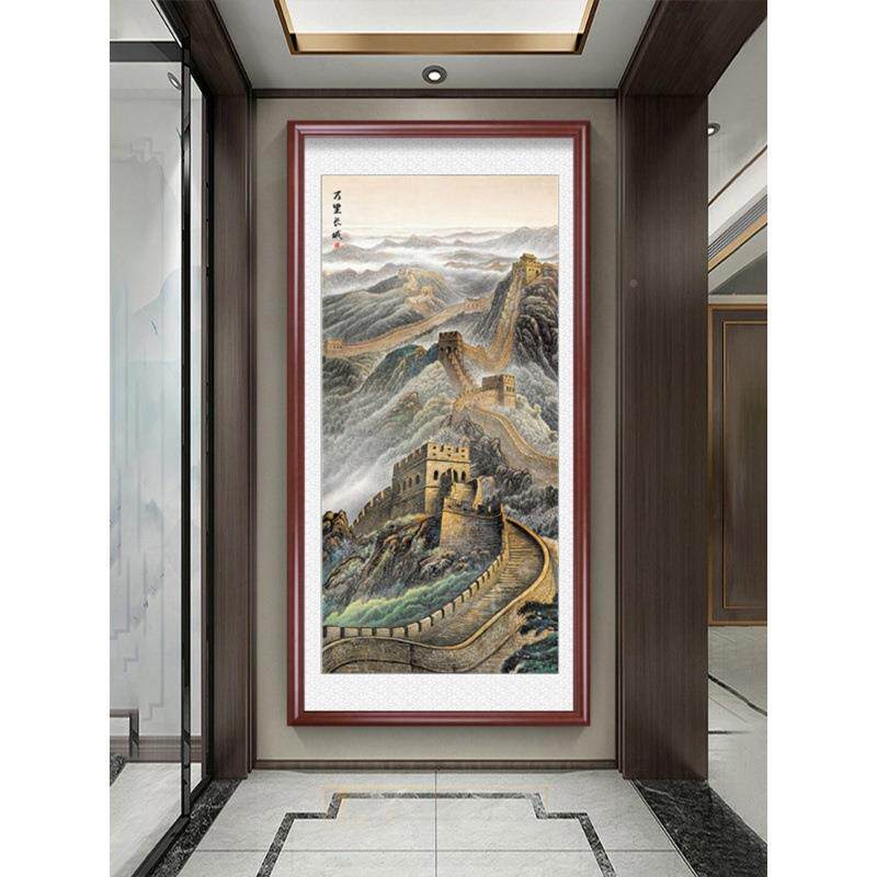 万里长画靠山图玄关装城饰壁画山水画客厅竖版风走景画廊LYLM8024