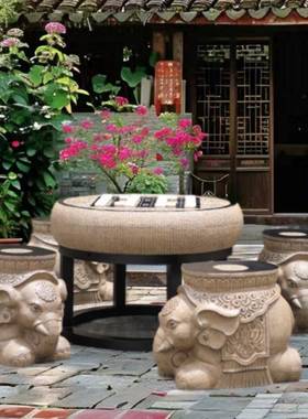 户外院花园露仿头桌椅组合室石外别墅GUW院子天阳台茶几庭圆桌凳