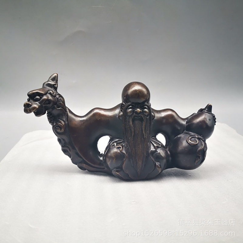 复古紫铜色老寿星寿桃笔架摆件