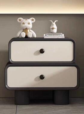 网红奶油风现床柜头免安装VGK简约纳代皮质复古收柜实木家用卧室