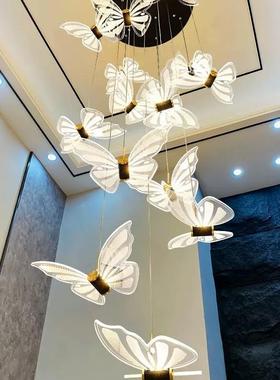 复VPD式楼转梯楼长吊灯客厅中空别墅约简后现代酒店蝴蝶水晶吊旋