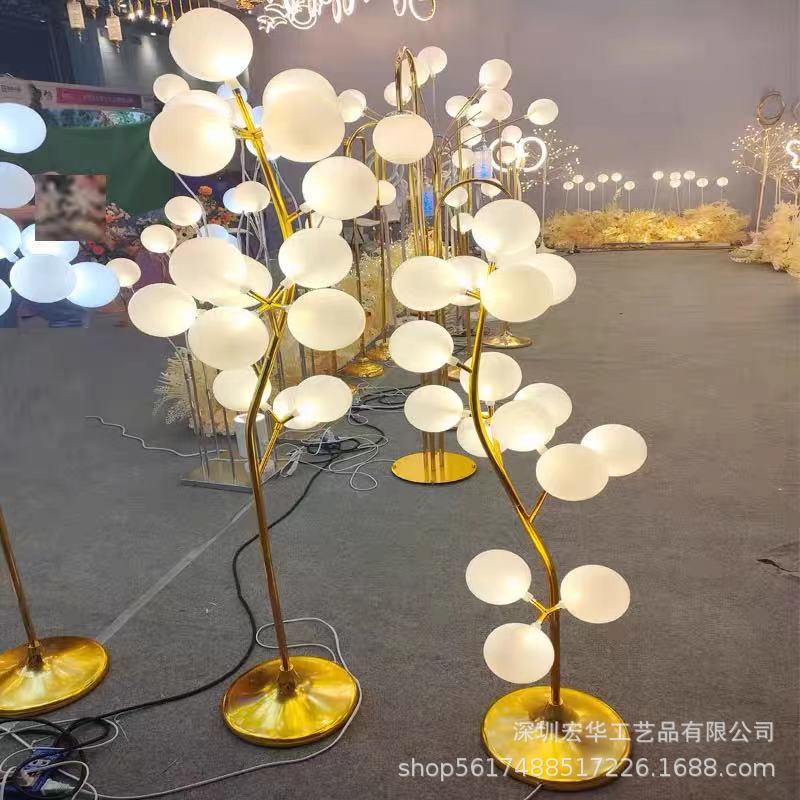 新款婚庆道具棉花数路引灯舞台橱窗布置装饰奶白圆球发光幸福果树
