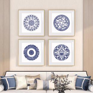 青釉新式CXF客厅装饰画蓝色青花关瓷玄挂画中国风简约餐厅中画壁