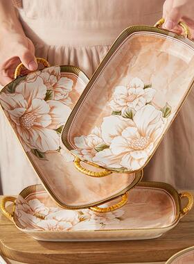 鱼家子用蒸鱼盘山茶具花餐盘NUA感轻奢鱼碟子陶瓷长方形装鱼菜盘