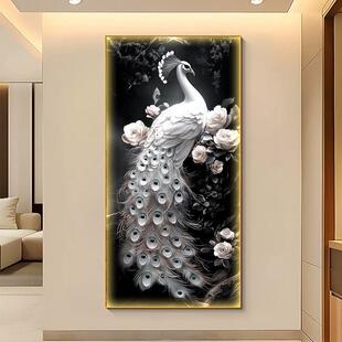 雀入户玄关装饰MYM画带le厅d灯轻奢寓意好客挂画廊过道走孔尽头壁