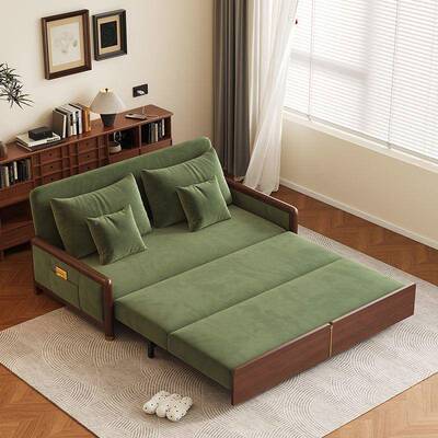 中古风合沙床实木发小户型一客厅组可折叠床双人两用体GWH轻奢沙