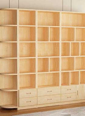 易实木书架儿WHE童家客厅书架落地用柜书橱松木书书柜简高架一体