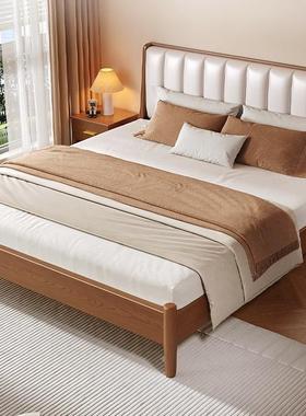 床实木床代简约软人包床家用卧床室1米8双人床1.5mODU胡桃色单现