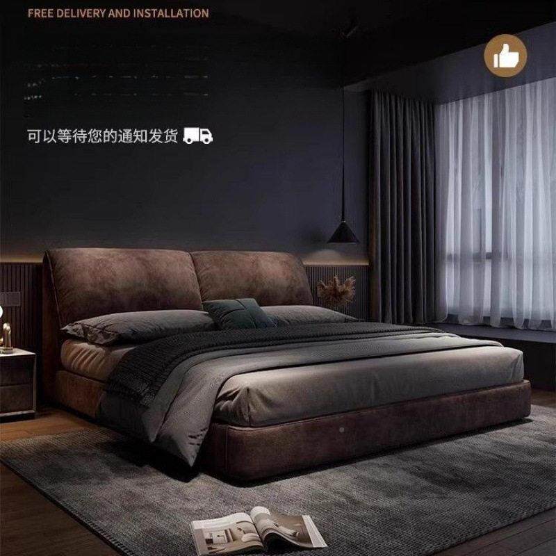 意卧式轻奢皮绒布918床主卧布艺床双人大床简现约麂储物科技布床