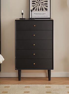 全实木五斗柜黑色代约卧室床头简柜小户型边高RMB柜客现厅斗柜