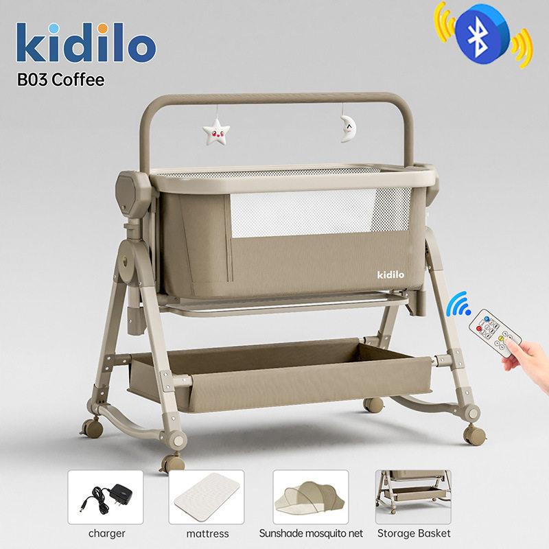 kidilo婴儿床可可移动拼接大新生床儿便摇39篮床折叠电动携床