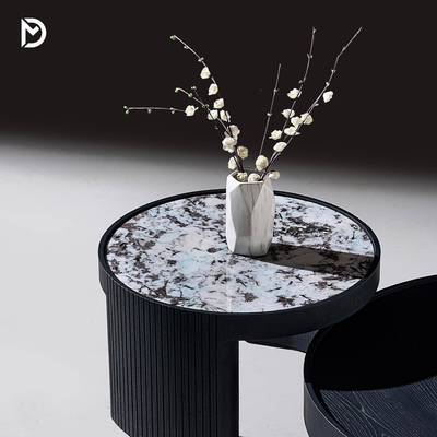 奢石圆形茶简AIA几客厅家用现代约极简大理石天茶几高低茶几然组