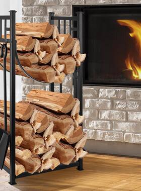 型柴火架壁炉AIO大工装具套室内木架带工具储存堆叠锻铁