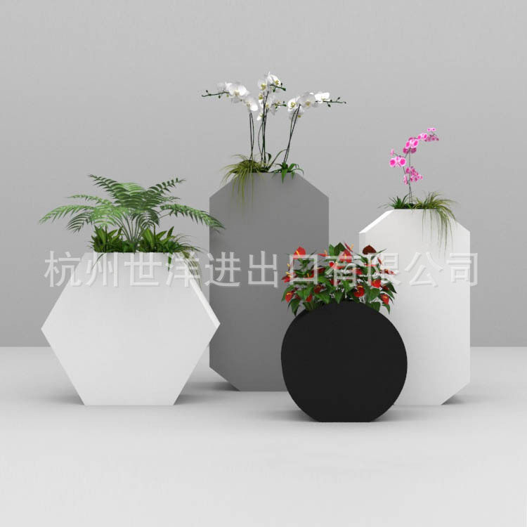 不锈钢多造型花盆落地式商场酒店商务中心大堂装饰金属摆件花箱
