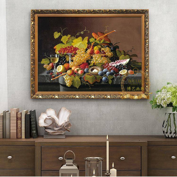 欧式古典花卉油画餐厅式过饭桌装玄饰画美客厅有框画WUQ关道壁炉