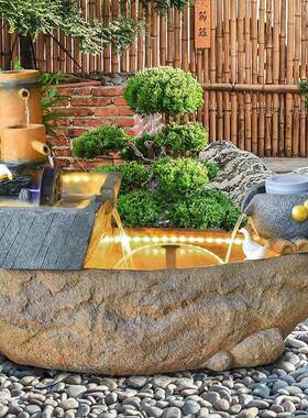 田园假山流水堂喷泉落地件鱼摆池客厅阳台别墅田园酒造店QFL大装