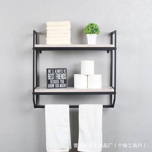 壁挂式浴金室收毛巾机套纳架两层属毛物巾架架墙壁置悬浮卫生间储