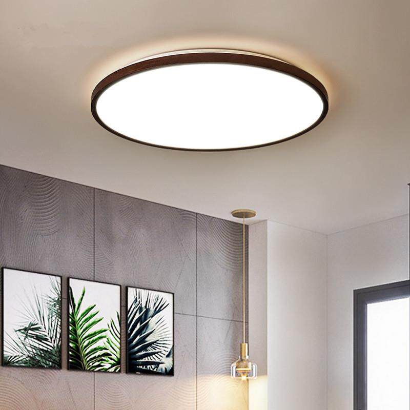 简欧实木LED吸顶灯色胡桃木长形客厅控灯超708薄遥卧室房间方餐厅