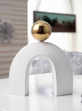 简约现黑色电镀xh572010金球树脂拱门意艺装术创摆件样板房桌面饰