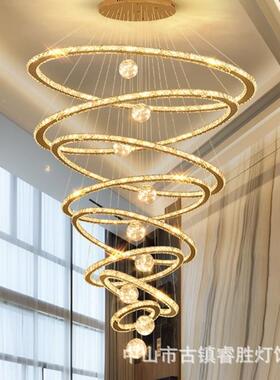 水晶档吊灯客厅灯具高楼梯o别48020墅公挑空复式楼中空大吊灯lft