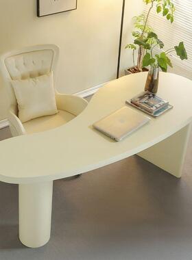 奶油风书桌轻奢现代简白色家用OLY工作台小户型异形法式约办公电