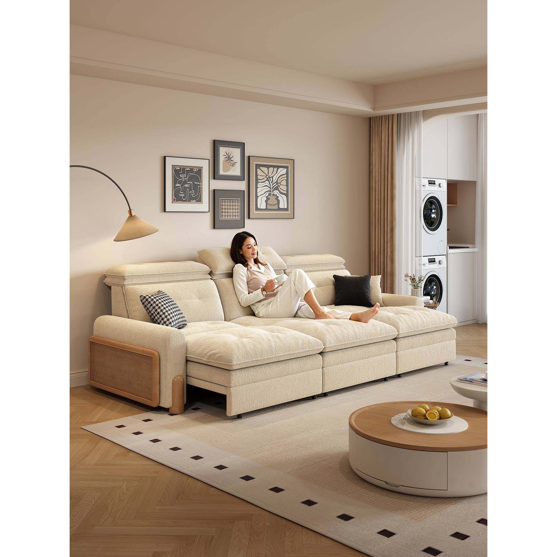 Fh(x}h(b?205新电动沙款发智能平大户型零靠移墙实木大坐2深客厅